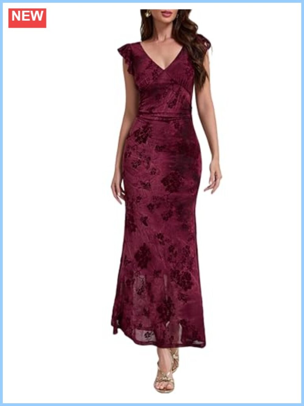 Sleeveless V Neck Floral Mesh Bodycon Mermaid Maxi Dress Formal